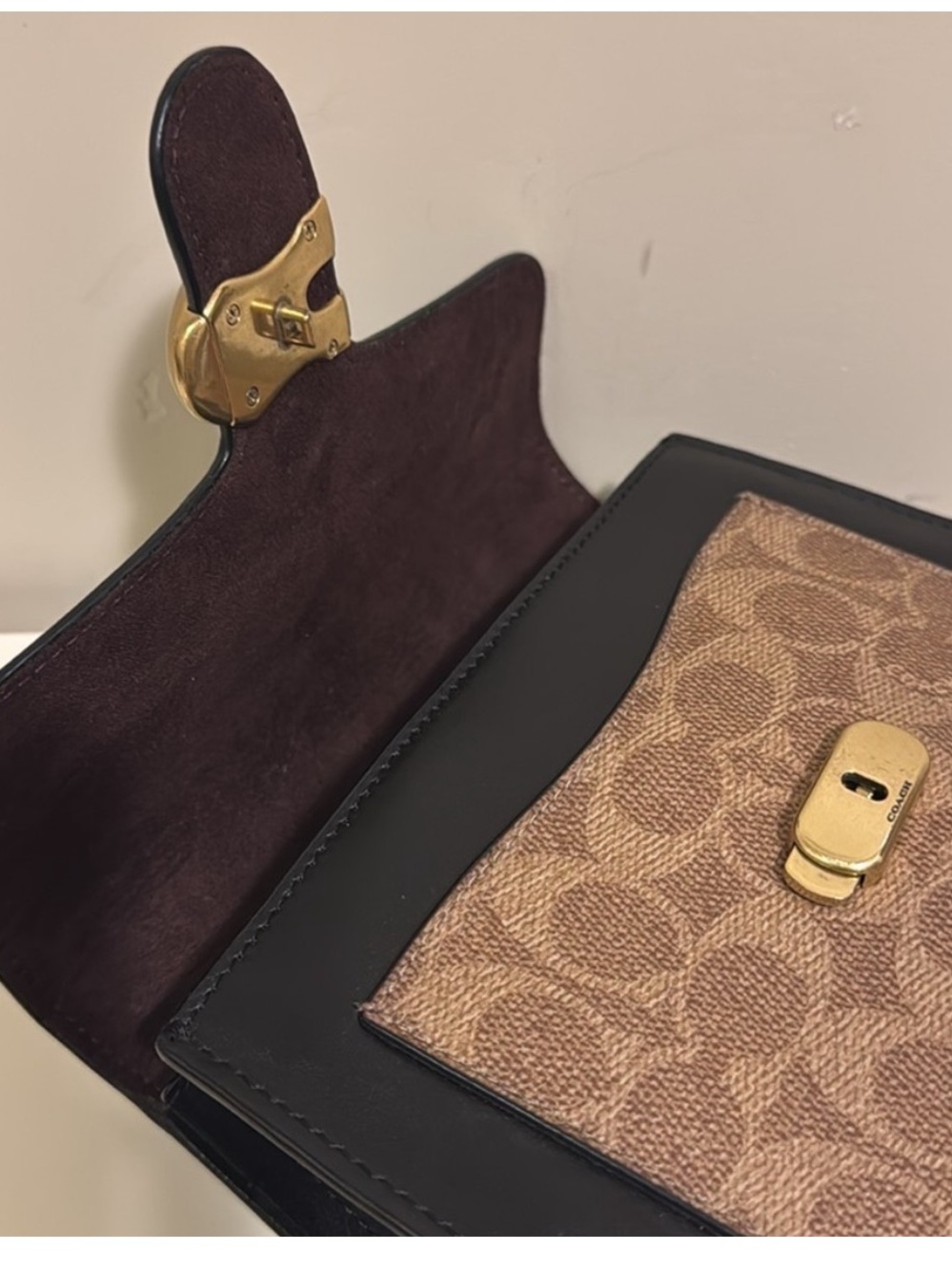 Coach✨ Leather Top Handle Crossbody Bag-Tan/Black. - Picture 11 of 15